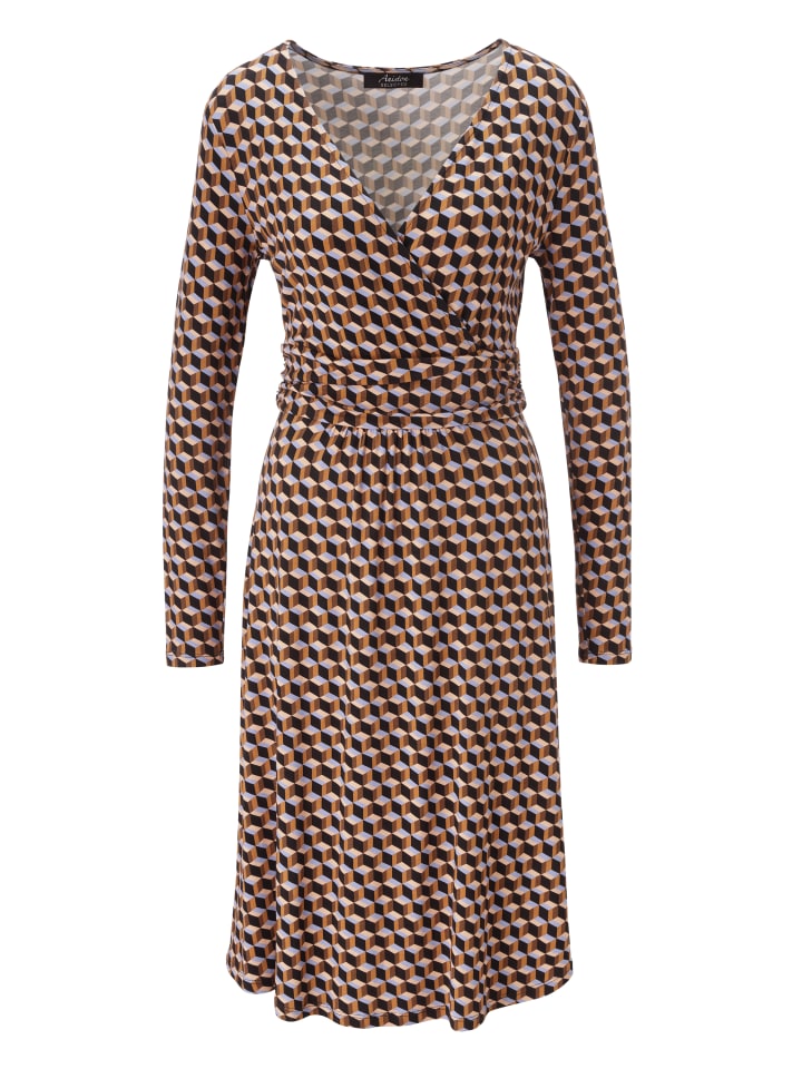 Jerseykleid in schoko-terra-hellblau-schwarz