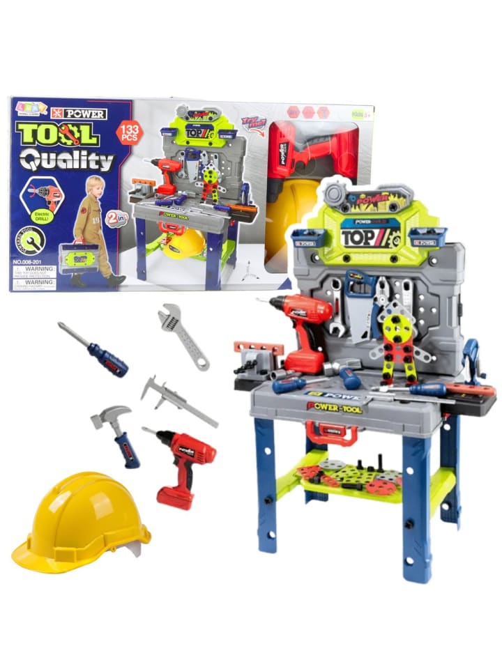 Heimwerkertisch 2-in-1 Koffer Werkzeugset Schraubendreher Helm 133-tlg.