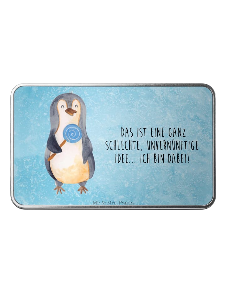Kaffeedose Pinguin Lolli mit Spruch in Eisblau