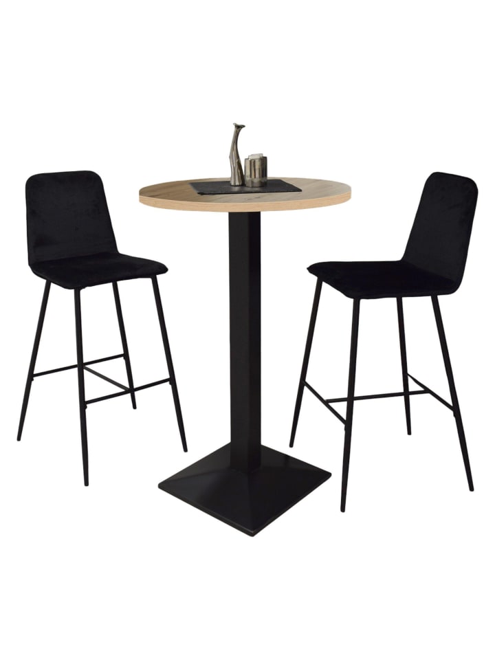 TRESENTISCH rund Eleanore 70 cm schwarz matt/asteiche