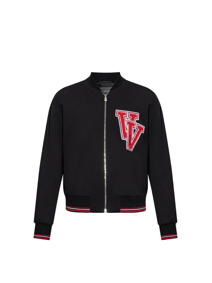 Schwarz rein Wolle Bomberjacke