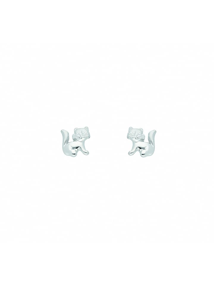 Damen 925 Silber Ohrringe / Ohrstecker Katze in silber