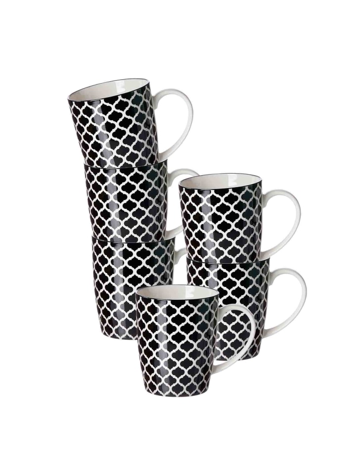 6er Set Henkelbecher Takeo Swing in Schwarz-Weiß 350 ml