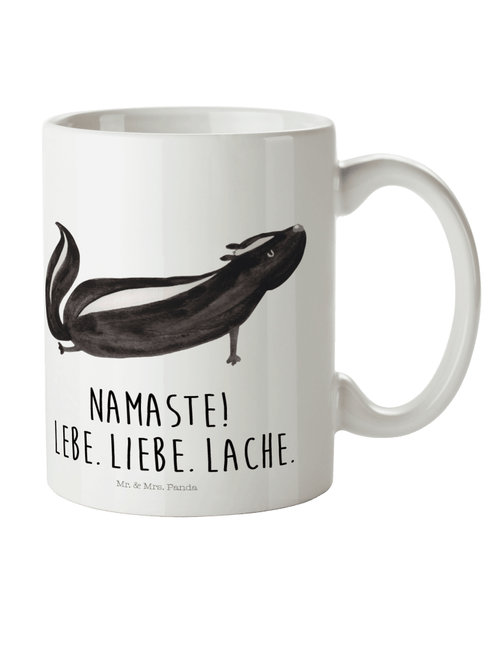 Plastikbecher Stinktier Yoga mit Spruch in Weiß