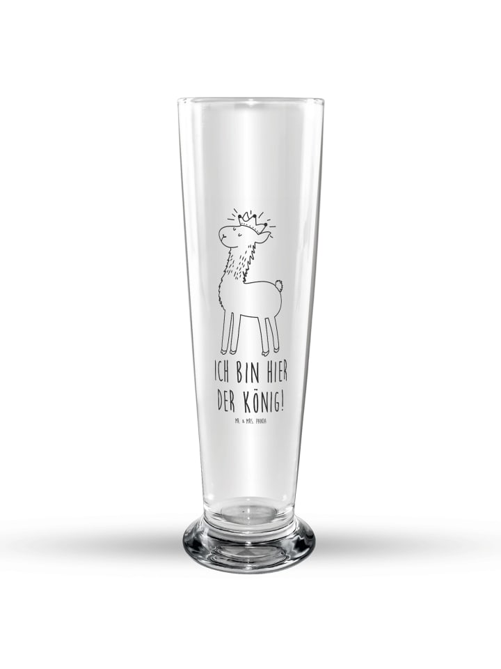 Bierglas graviert Lama König mit Spruch in Transparent