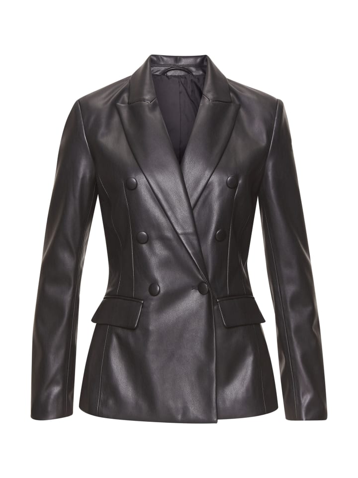 Lederimitat-Blazer in schwarz