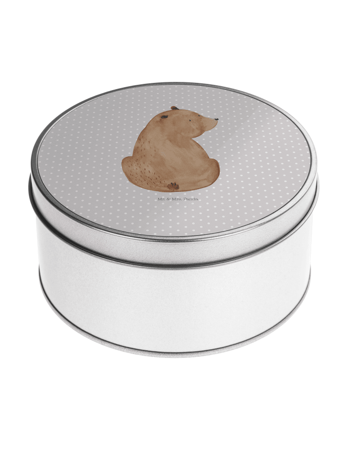 Vorratsbehälter Bär Schulterblick ohne Spruch in Grau Pastell