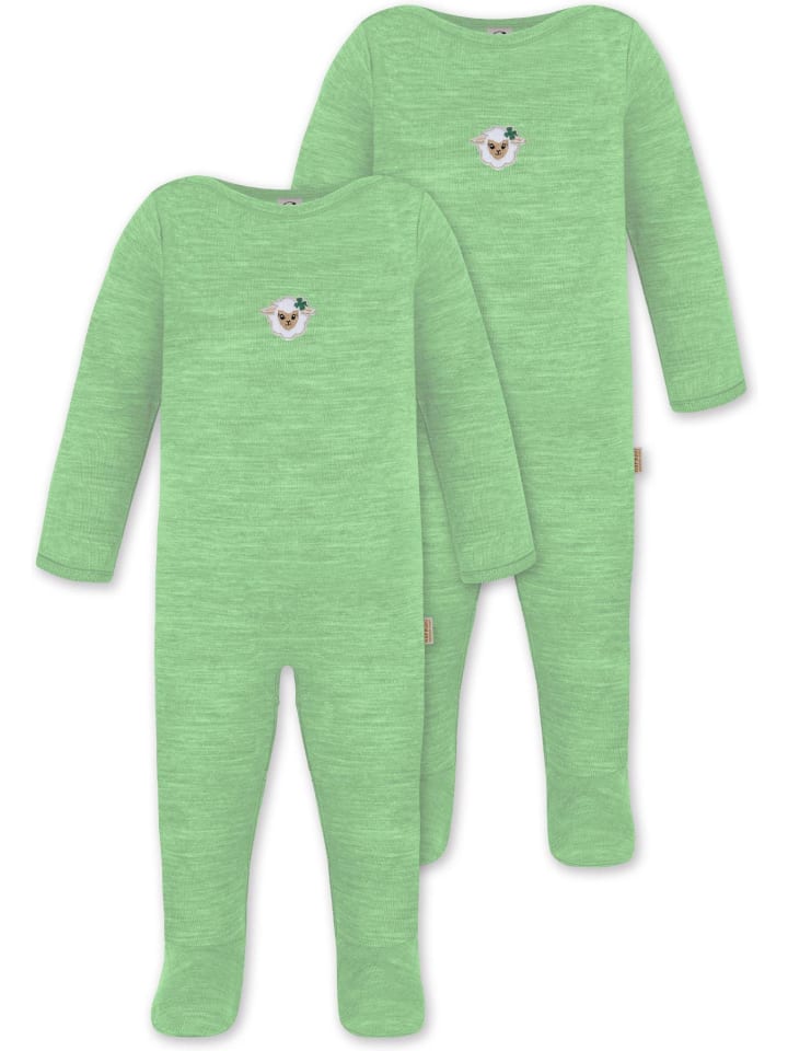 2x Baby Merino Strampler Levin in Grün