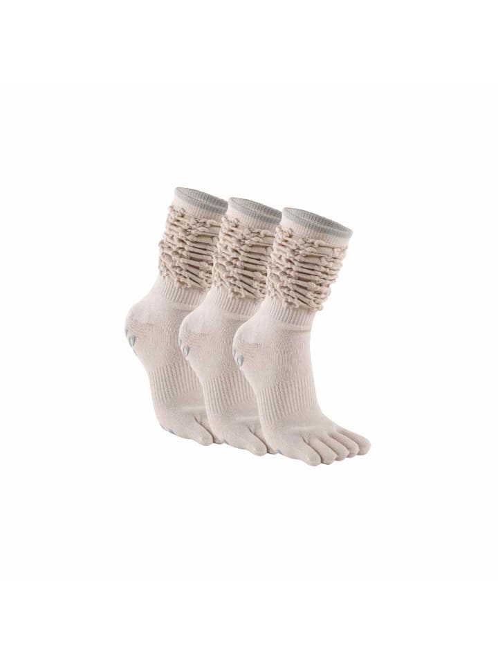 3er-Pack Yoga-/Pilates-Zehen-Socken – Stulpen-Optik – Anti-Rutsch in Beige