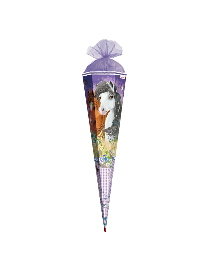 Schultüte groß Blumenpferde 85 cm, Glitter in Bunt
