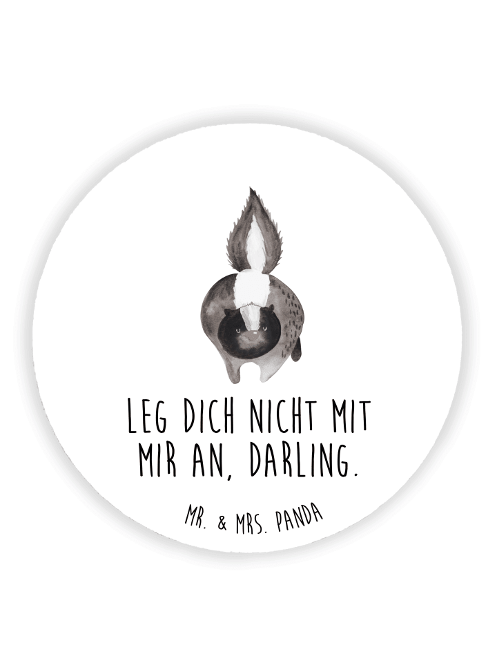 Rund Magnet Stinktier Angriff mit Spruch in Weiß