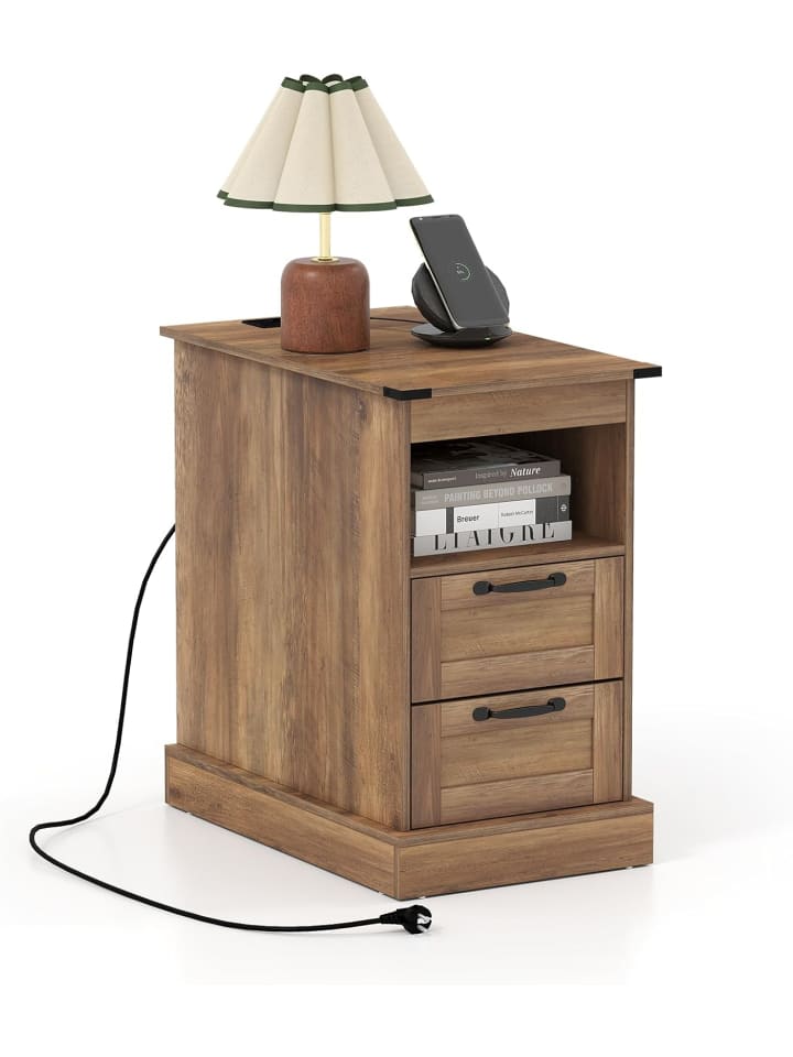 Nachttisch mit Ladestation 35,5 x 60 x 62 cm in Hellbraun