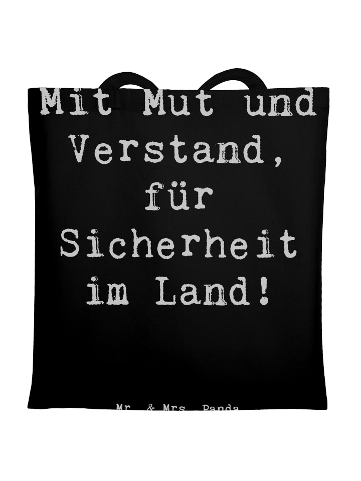 Tote Bag Spruch Polizist Mut Verstand mit Spruch in Schwarz