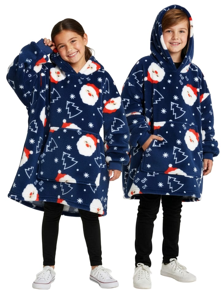 Weihnachtsmann X-MAS Oversize Cozy Hoodie Übergroße Kuschelpullover in blau