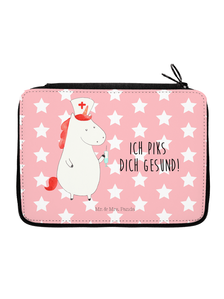 Faulenzer Einhorn Krankenschwester mit Spruch in Rot Pastell