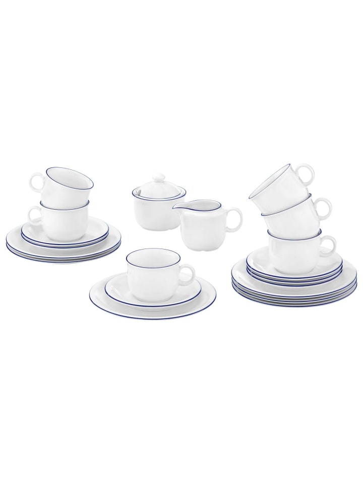 20-tlg. Kaffeeservice Compact Blaurand in in weiß-blau