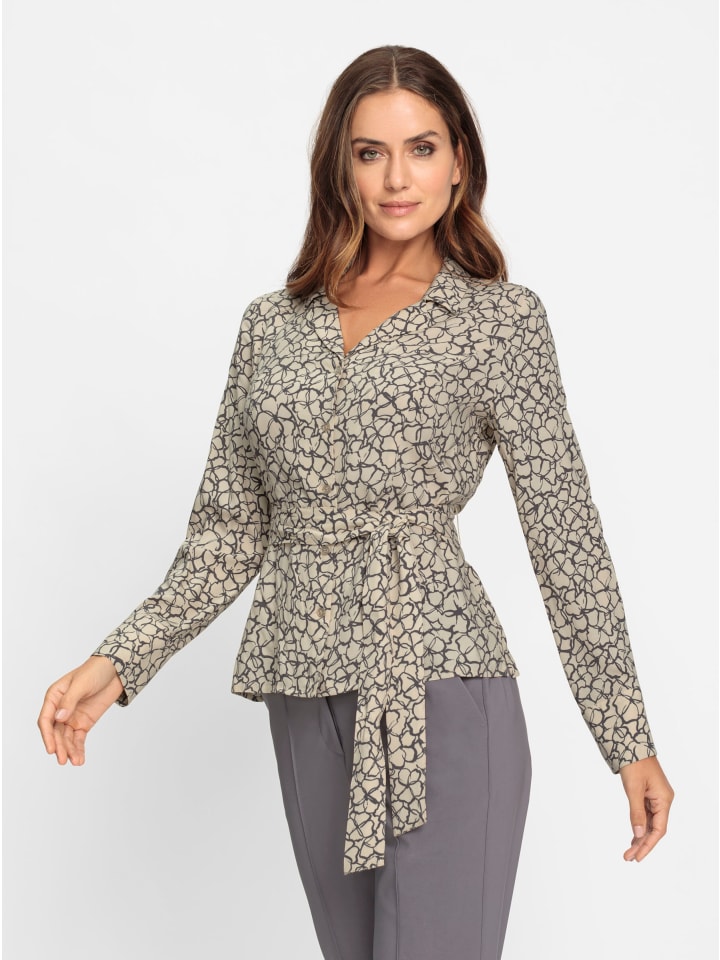 Druckbluse in sand-anthrazit-bedruckt