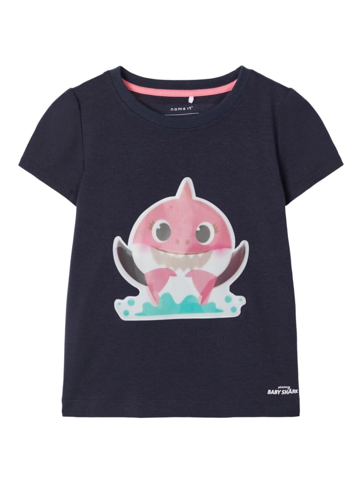 Mädchen T-Shirt blau Hai-Print in Blau