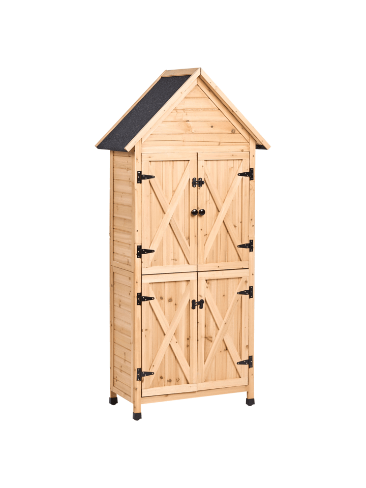 Gerätehaus mit Holzunterstand SENIGA in Naturfarben/Schwarz