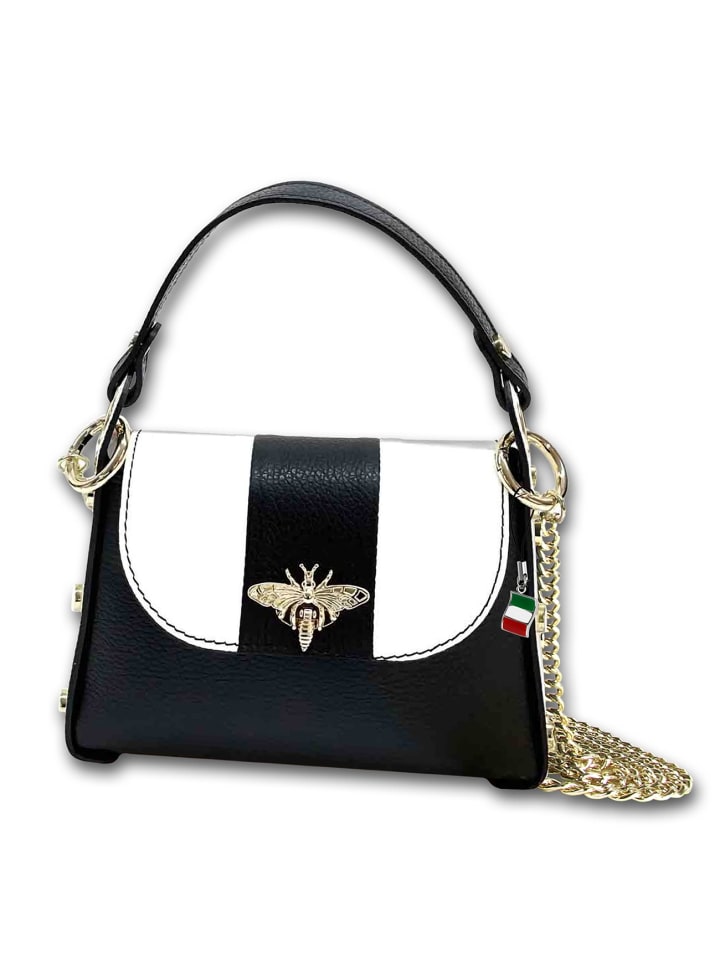 Leder Umhängetasche Florence Tasche schwarz, weiß ca. 19cm