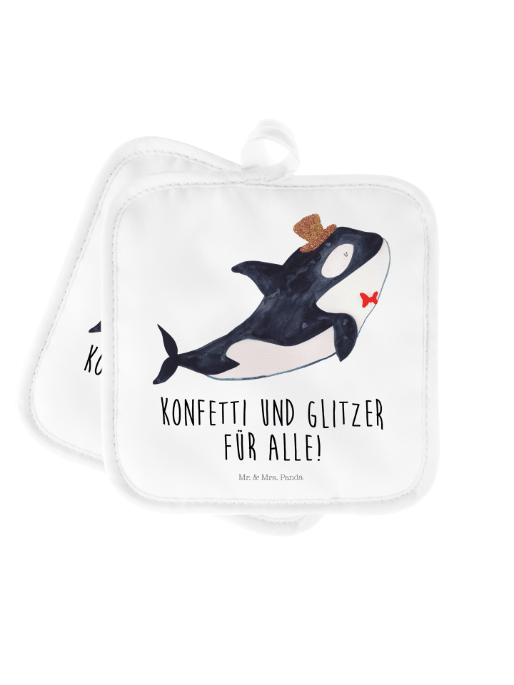 Topflappen Orca Zylinder mit Spruch in Weiß