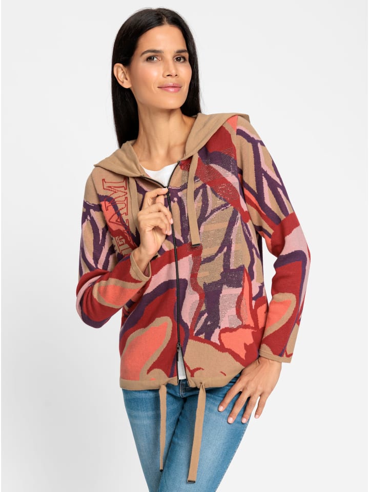 Strickjacke in rot-camel-gemustert