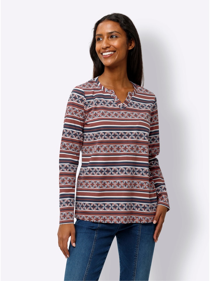 Druck-Shirt in marine-rotbraun-bedruckt