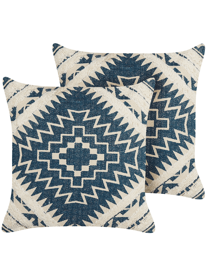 2er-Set Dekokissen SAFI in Blau/Beige