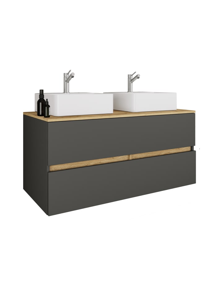 3 tlg. Badmöbel-Set mit Waschbecken Cosila-A 111cm in Anthrazit / Honig-Eiche