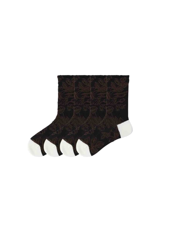 4er-Pack 3D-Relief Zweig-Muster-Socken in Schwarz