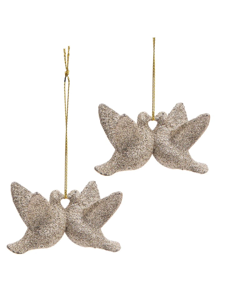 Hängedeko, Vogelpaar in Beige, 6 x 2 x 8 cm