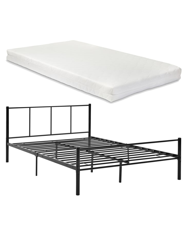 Metallbett Laos mit Matratze in Schwarz (B)140cm