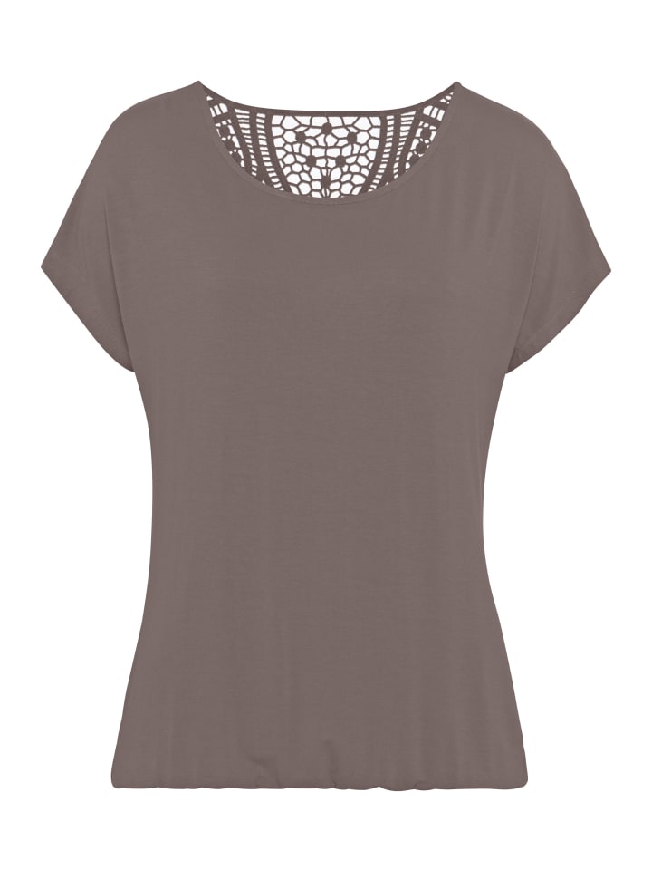 Kurzarmshirt in taupe, schwarz