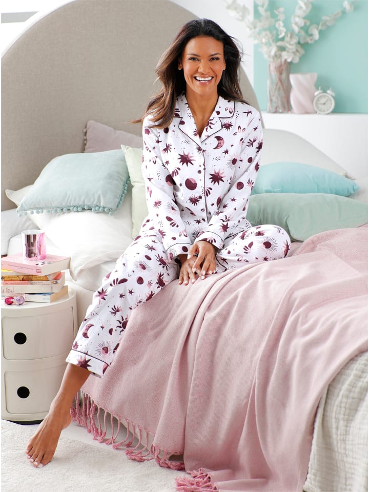 Pyjama in ecru-burgund-bedruckt