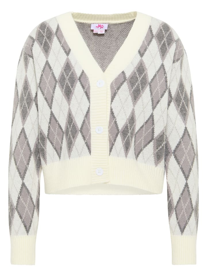 Damen Strickjacke in Wollweiss Mehrfarbig