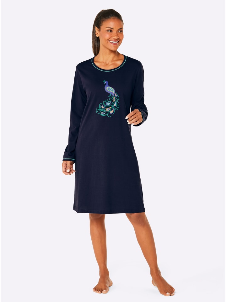Sleepshirt in marine-blaugrün-bedruckt