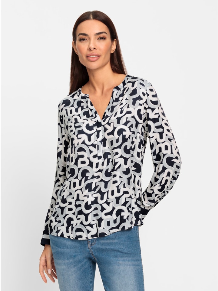 Druck-Bluse in marine-ecru-bedruckt
