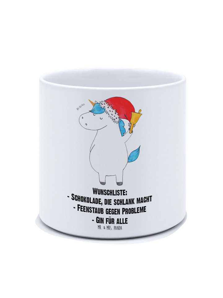Blumentopf Einhorn Weihnachtsmann mit Spruch in Weiß