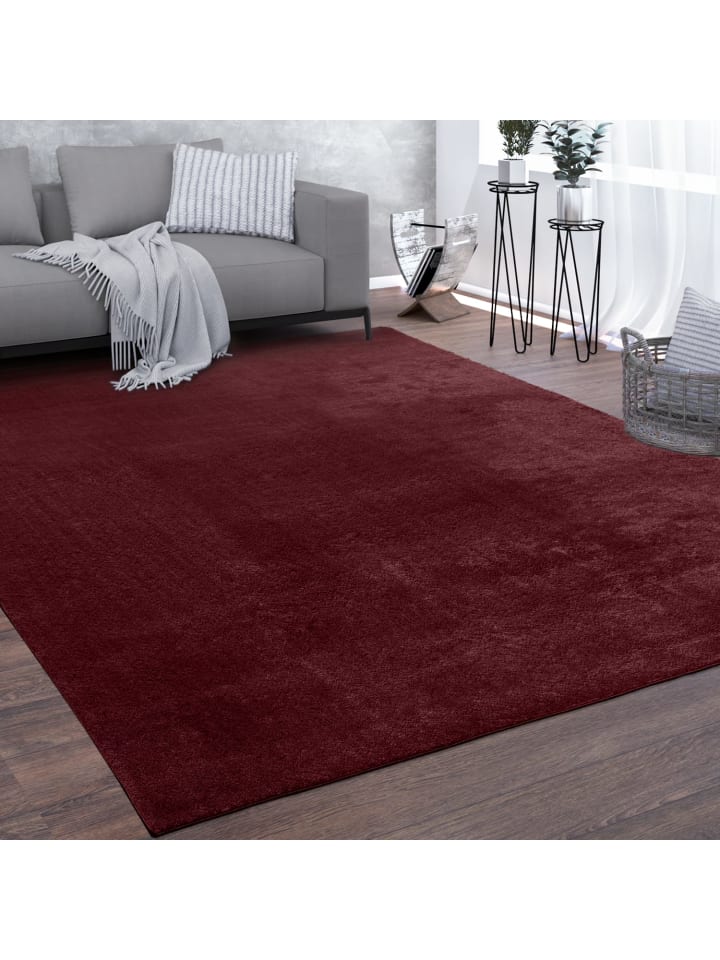Teppich Kurzflor waschbar Unifarben Wohnzimmer in Rot