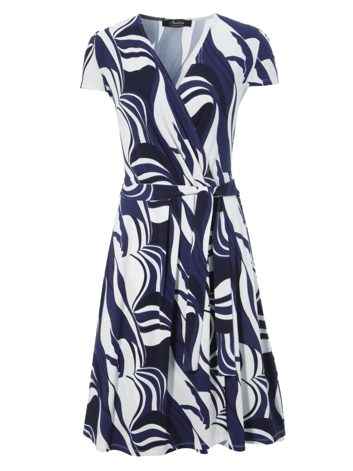 Sommerkleid in lilablau-weiß-schwarz-gemustert