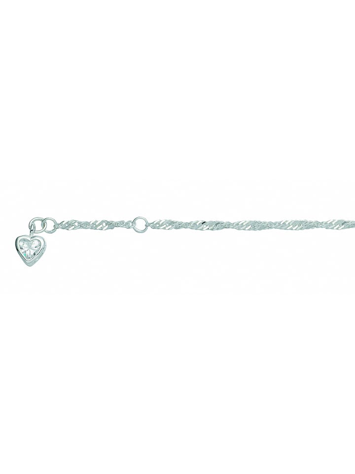 Damen 925 Silber Singapur Fußkettchen mit Zirkonia 25 cm Ø 2,4 mm in silber