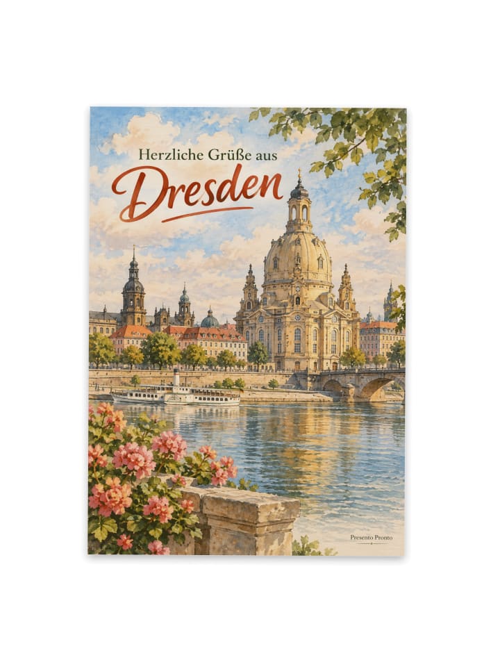 Postkarte Frauenkirche hand-painted Design mit ... in Weiß