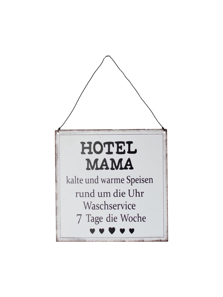 Metallschild Hotel Mama in Weiß