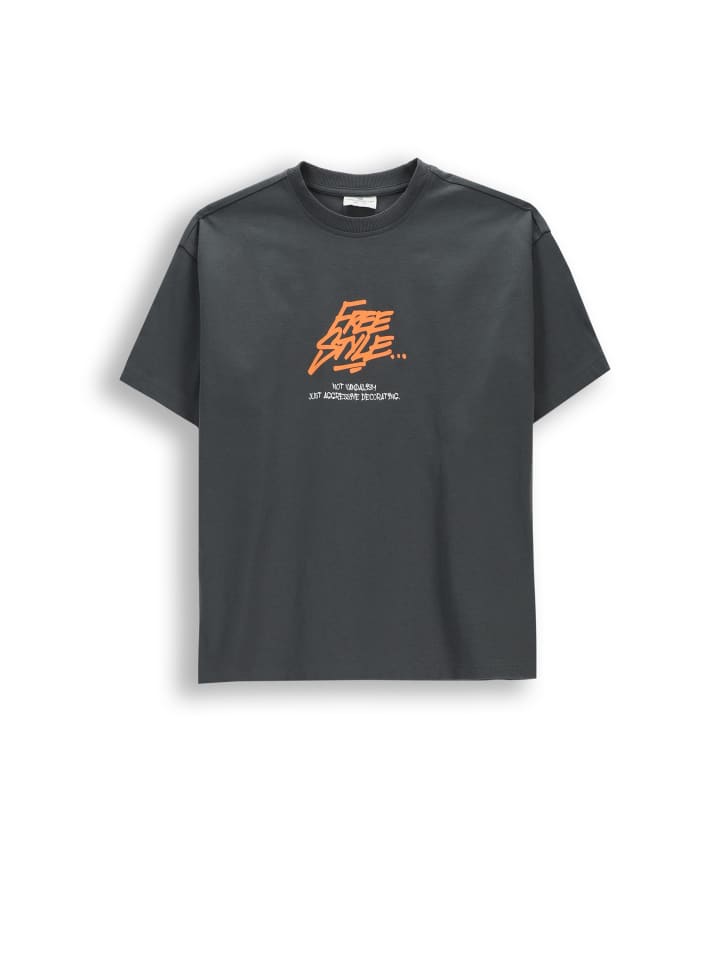Baumwoll-T-Shirt mit kurzen Ärmeln in schwarzgrau