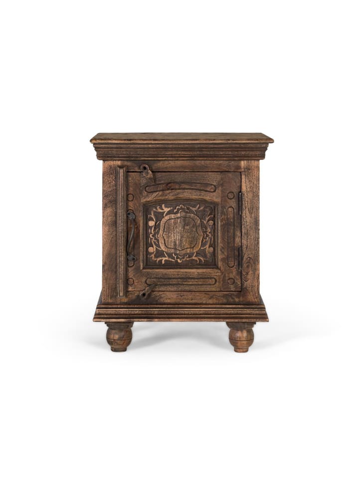 Nachttisch aus massivem Mangoholz mit rustikalem Finish in Brown