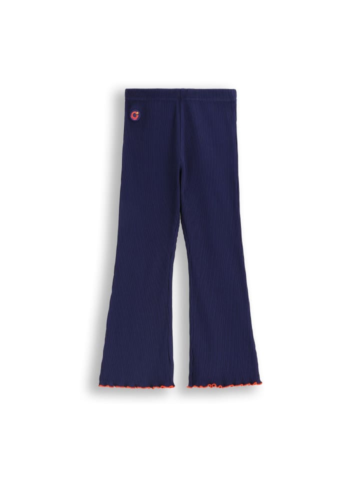 Gerippte Leggings mit langem Hosenbein in dunkelblau