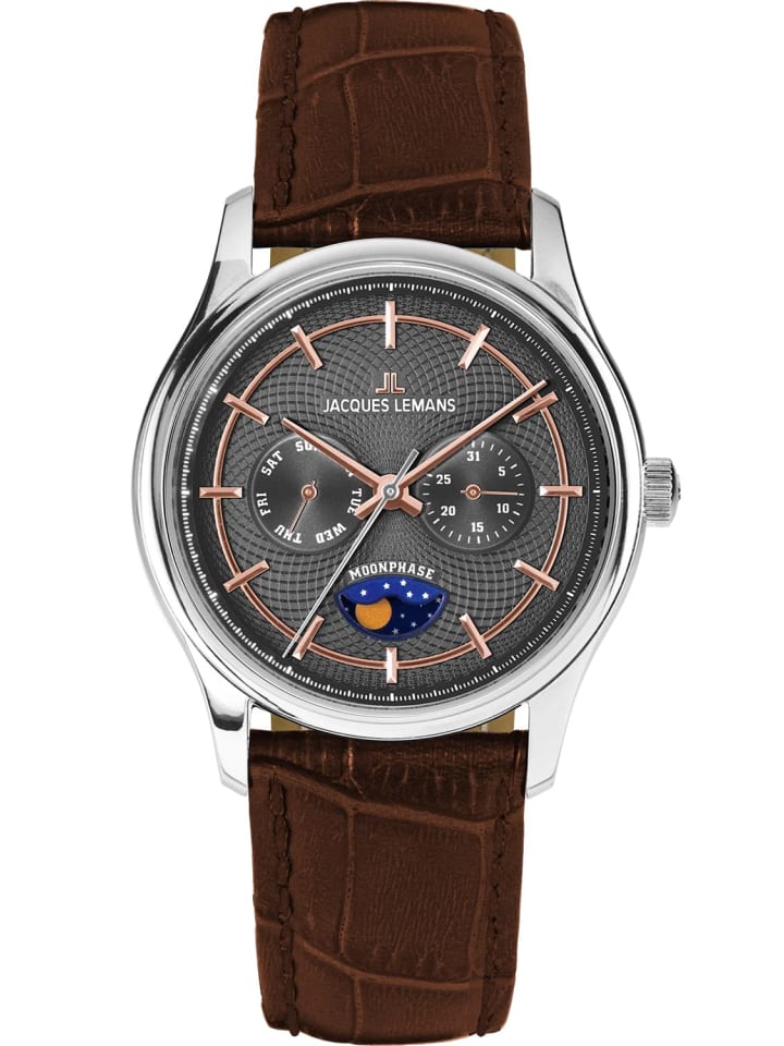 Herren-Uhr Derby mit Mondphase Braun/Anthrazit