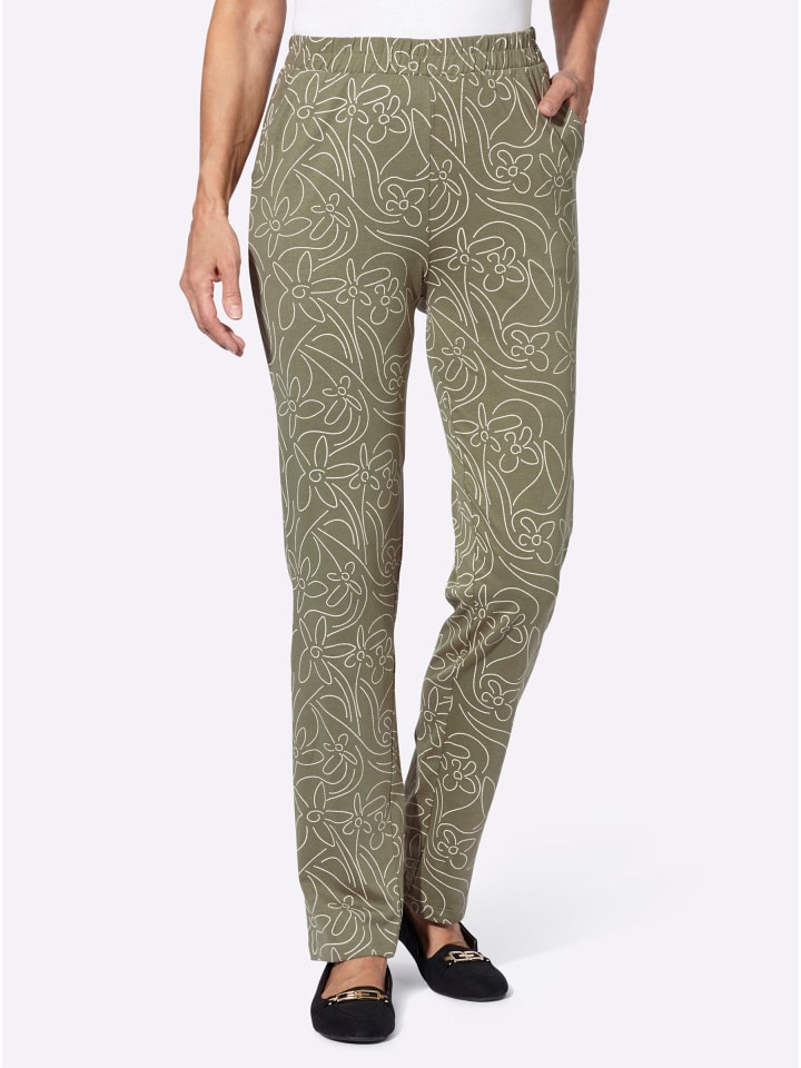Freizeithose in khaki-sand-bedruckt