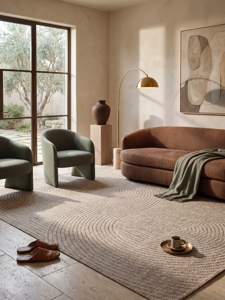 Flachwebteppich Geometrisch flachgewebt pflegeleicht Wohnzimmer in Beige