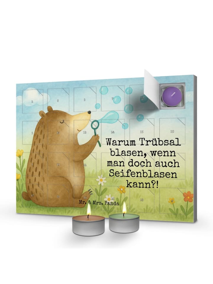 Adventskalender Bär Seifenblasen Design mit Spruch in Weiß